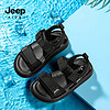 Jeep 吉普 凉鞋儿童运动夏款夏季2023新款中大童软底防滑男孩男童沙滩鞋 亮黑色 30码 鞋内长约19.2cm