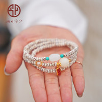 今夕海南小星月菩提子手串脱脂顺白玉菩提和田玉珍珠招财手链迷你女款