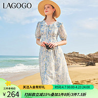 lagogo拉谷谷海边度假碎花裙女2024夏季气质荷叶边茶歇连衣裙 混色(Y0) M