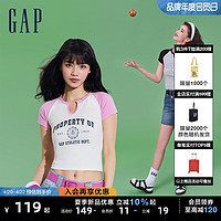 Gap 盖璞 女装2024夏季新款小U字领撞色插肩短袖T恤柔软亲肤女友T873956