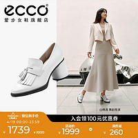 ecco 爱步 高跟鞋女鞋 新款法式真皮粗跟单鞋乐福鞋 雕塑奢华222663