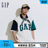 Gap男女装2024夏季字母logo撞色拼接polo领针织衫上衣890976 米白色 180/100A(XL) 亚洲尺码