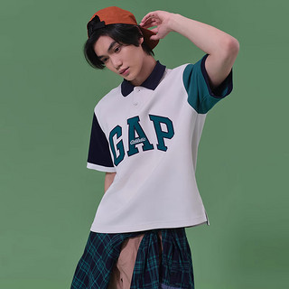 Gap男女装2024夏季字母logo撞色拼接polo领针织衫上衣890976 米白色 180/100A(XL) 亚洲尺码