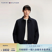 TOMMY HILFIGER【常春藤翻领】Tommy24春夏男刺绣拉链翻领轻薄铺棉外套33743 藏青色DW5 L