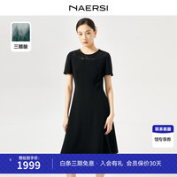 娜尔思（NAERSI）2024春夏短袖黑色连衣裙中长款裙子女 黑色 3XL