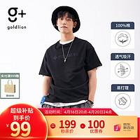 goldlion 金利来 g+春夏新款短袖T恤男刺绣字母圆领宽松潮牌基础纯色GJ 99-黑色 L