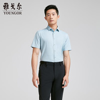 雅戈尔短袖衬衫男桑蚕丝混纺针织衬衫柔软弹性好易打理2024 浅蓝格子 38