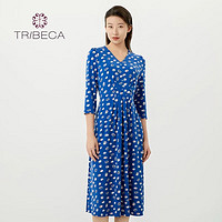 TRIBECA 翠贝卡 专柜同款2024春季新品休闲印花V领女七分袖连衣裙 宝兰 170