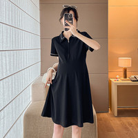 苒琦妈咪连衣裙夏季大码宽松POLO领上衣小个子短袖装哺乳裙子 黑色 M