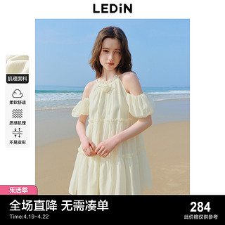 LEDIN 乐町 挂脖娃娃裙24年夏季新款遮肉花苞袖短裙两穿约会裙度假打卡裙