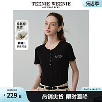 TEENIE WEENIE TeenieWeenie小熊2024春夏新款修身圆领黑色短袖灰色T恤内搭女装