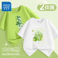 真维斯童装女童短袖T恤2024儿童纯棉半袖舒适夏季中大童休闲夏装上衣潮 薄荷绿/J冰镇柠檬-白/J冻冻青柠 140