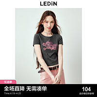 LEDIN 乐町 甜美少女感噪点樱桃印花T恤女2024夏季新款修身辣妹短袖上衣