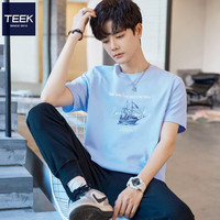 TEEK春夏季休闲短袖t恤男生百搭上衣 2024纯棉衣服时尚男装 HSP07天 蓝色 170/M