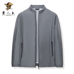 老人头laorentou新品男士外套春秋夹克中年衣服宽领拉链商务休闲中