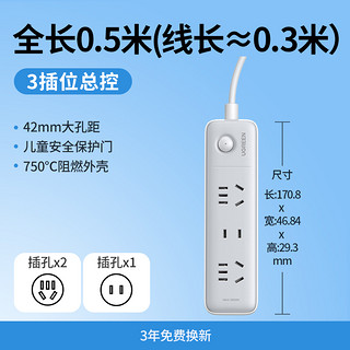 UGREEN 绿联 插座插排 2位5孔+1位2孔