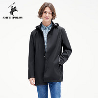 斯密特保罗(SMITHPOLOV)时尚运动连帽风衣外套长袖风衣男简洁舒适中长款男士风衣 纯黑色 46