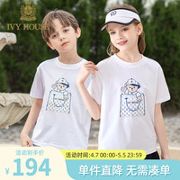 IVY HOUSE常春藤儿童装男女童2024年夏季 柔软透气可爱小熊印花短袖T恤 白色 160cm