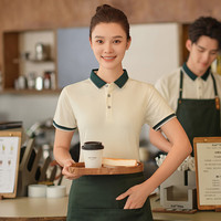 芯铃情短袖工作服T恤夏季餐饮奶茶火锅烧烤饭店服务员工装订制LOGO 白色 L