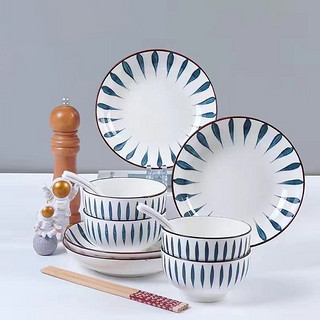 尚行知是 日式碗碟套装家用陶瓷碗盘组合餐具釉下彩创意轻奢风格 流星雨 16件套