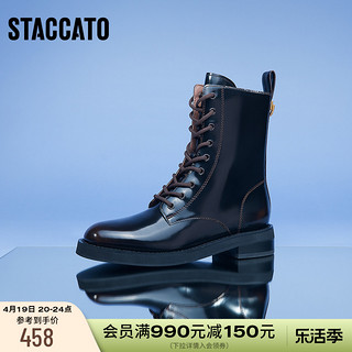 STACCATO 思加图 新款英伦风马丁靴圆头中靴女瘦瘦靴皮靴子EFF14DZ2