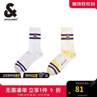 杰克·琼斯（JACK&JONES）夏季NBA联名湖人队条纹撞色休闲运动高筒袜两双装22421Q001 黄色/本白色A06 L