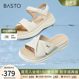 百思图（BASTO）24夏季商场时尚休闲厚底运动凉鞋女沙滩凉鞋UCL56BL4 白色 39