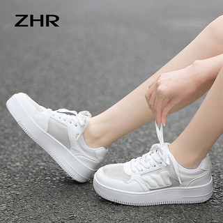 ZHR网面板鞋女厚底增高夏季女鞋休闲低帮透气轻便运动小白鞋子女 白色 （网面款） 39
