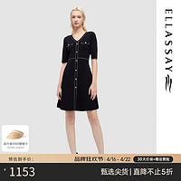 歌力思（ELLASSAY）2024春夏优雅小香风V领短袖针织连衣裙女EWD351M02200 经典黑 XS