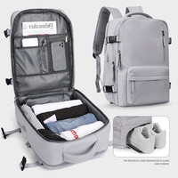 Seafew背包旅行包男士双肩包女旅游轻便书包大容量行李包短途出差电脑包 浅灰色【干湿分离/电脑仓/鞋仓】