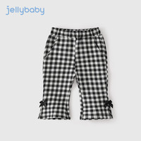JELLYBABY儿童格子裤夏装宝宝喇叭裤中童微喇长裤夏3女童洋气裤子 黑白格 100cm