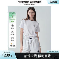 TEENIE WEENIE TeenieWeenie小熊2024年夏季新款白色圆领T恤短款上衣