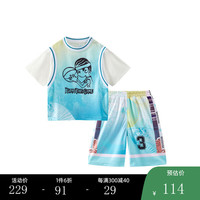 小猪班纳童装2024夏装儿童上衣裤子两件套小童男童套装宝宝潮 淡蓝 90cm