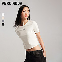 VERO MODA T恤2024春夏新款纯色圆领短袖修身短款纯色黑白简约休闲