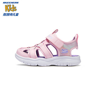 SKECHERS 斯凯奇 儿童鞋夏季女童包头凉鞋轻便户外运动沙滩鞋子303276L 浅粉色/LTPK 30码