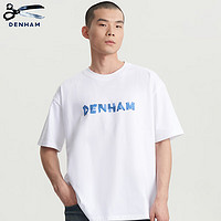 DENHAM2024年男女同款牛仔蓝字母logo印花剪刀纯棉宽松休闲短袖T恤男 白色 M