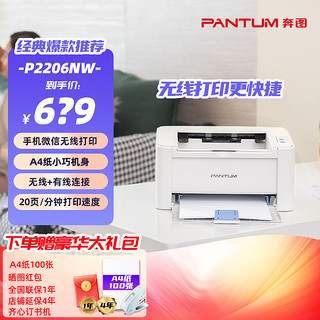 百亿补贴：PANTUM 奔图 P2206NW 黑白激光办公打印机 灰色