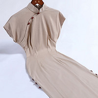 戚薇粉色旗袍女小个子清新2024春气质中式年轻款改良版国风连衣裙 咖色 S