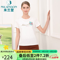 米兰登(MILANDON)2024年夏季中老年女装装圆领绣花针织短袖t恤女DP2T1109 米白 M