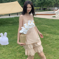 族玛士吊带睡衣女夏季薄款三件套纯棉纯欲风春秋款夏季家居服睡袍裙套装 S83896#吊带上衣-原木杏色 160(M) 70-120斤