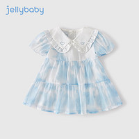 JELLYBABY 儿童蛋糕裙夏装2024新款宝宝扎染裙子女童夏天连衣裙 蓝色 110cm