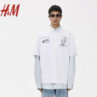 H&M rokh设计师系列 男士圆领短袖T恤 1212530 白色/订书机 165/84A