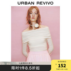 URBAN REVIVO UR2024春季女装都市气质褶皱一字领修身长袖T恤UWU440044 粉白 M