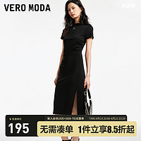 VERO MODA 连衣裙2024春夏新款时髦短袖黑色开衩T恤裙女