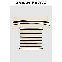 URBAN REVIVO 女士撞色条纹一字领修身显瘦针织衫 UWG940189 黑色条纹 M