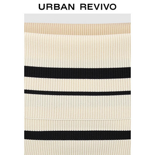 URBAN REVIVO 女士撞色条纹一字领修身显瘦针织衫 UWG940189 黑色条纹 M