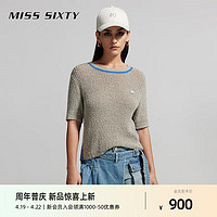 MISS SIXTY2024夏季针织套头衫女圆领短袖撞色宽松休闲风百搭 灰绿 S