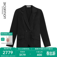 例外（EXCEPTION）女装2024春季西装秋颜亚麻翻领设计西服外套女 黑色 36Y(160/84Y)
