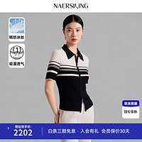 娜尔思·灵(naersiling)时尚拼色修身透气短袖套头针织衫女2024夏季 黑色 S