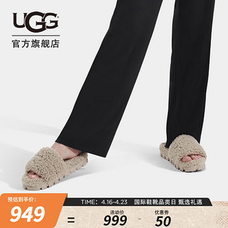 UGG 春季女士舒适休闲纯色平底露趾茸茸一字拖时尚毛毛拖 1130838 GOA   山羊棕色 39